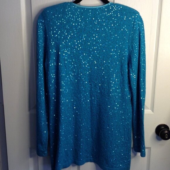 Bloomingdales "M" Teal Silk & Cashmere Duster, Embellished, Quite Lux, Classic - Picture 2 of 4